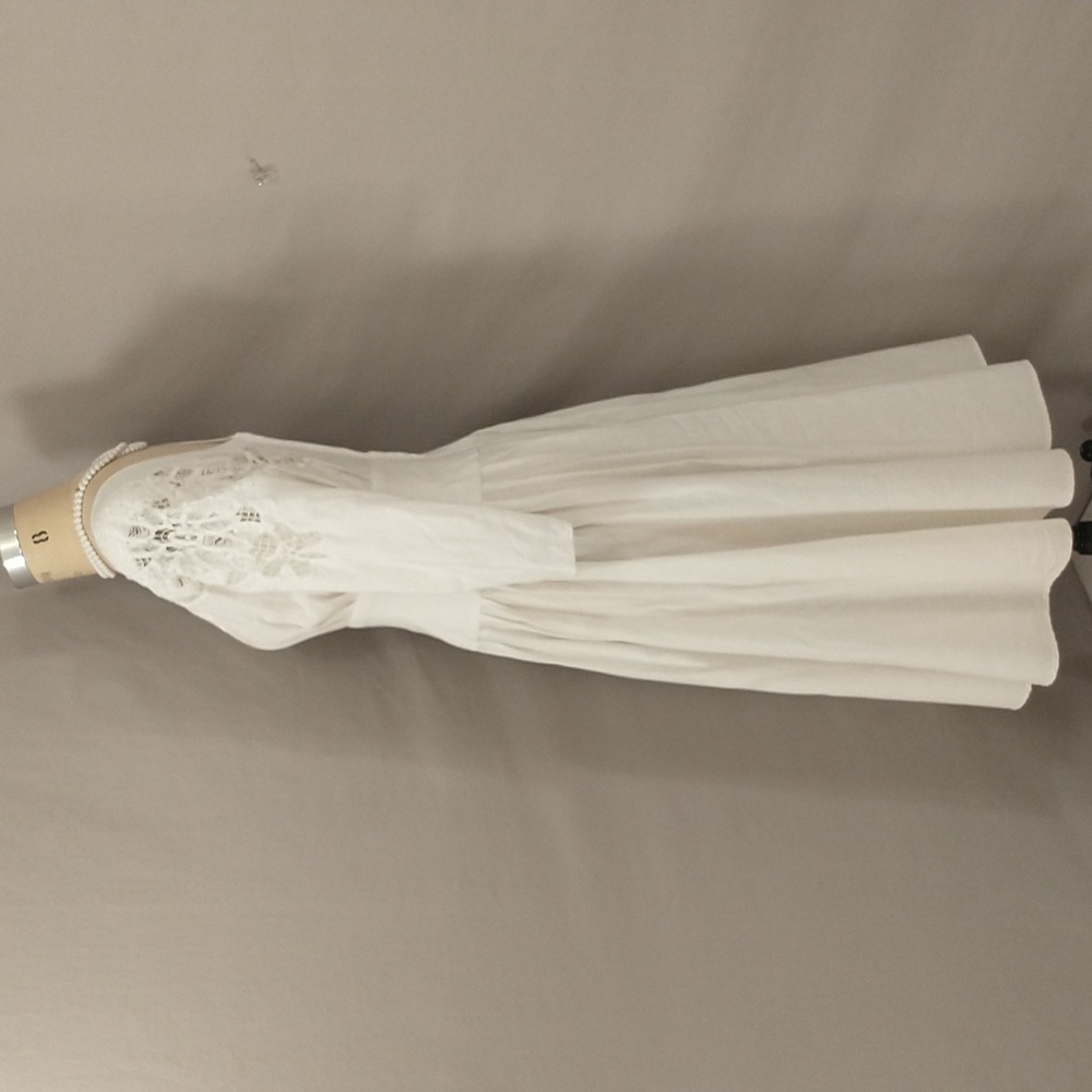 Vintage Nancy Johnson White Dress Circle Skirt Wide Waist Lace Detail Pockets - Picture 4 of 13